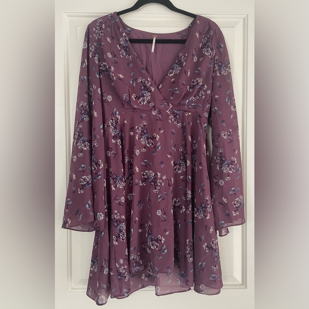 Free People Long Sleeve Floral Dress in Purple